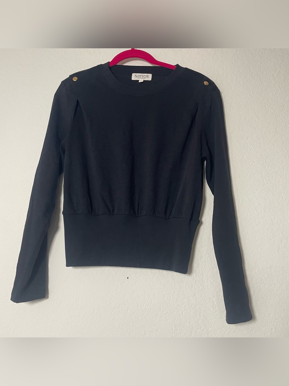 NATION Black Long Sleeve Pullover with Shoulder Buttons